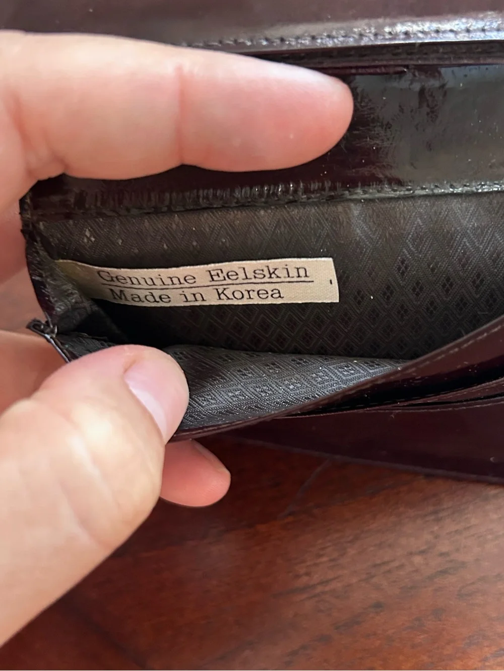 Vintage Genuine Eelskin Wallet Made in Korea Brown Leather Bifold 80s 90s